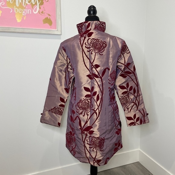 Miniye Asian Embroidered Red and Gray Kimono Coat - Picture 3 of 8